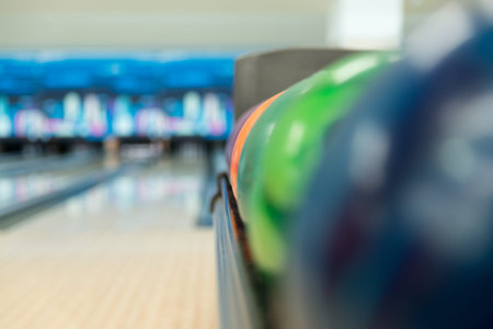 Rack Of Colorful Balls At A Bowling Alley