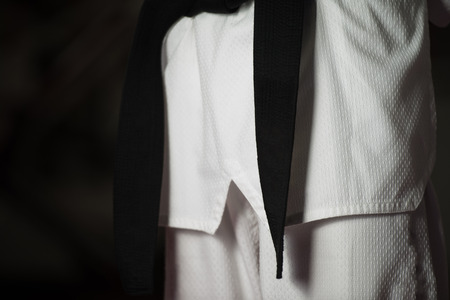Man In A White Kimono And Belt For Martial Artsの写真素材