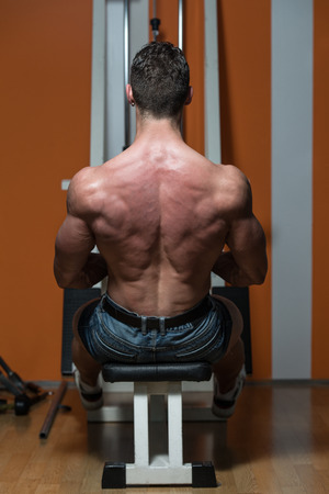 Young Bodybuilder Doing Heavy Weight Exercise For Backの写真素材