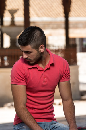 Muslim Man Is Praying In The Mosque Outdoorsの写真素材