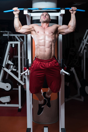 Male Bodybuilder Doing Heavy Weight Exercise For Backの写真素材