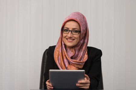 Happy Muslim Business Woman With Thumbs Up Gesture