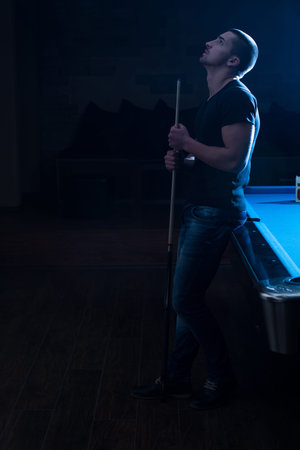 Young Man Looking Confused Lost His Billiard Game