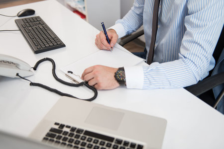 Young Businessman Writing A Letter Close Up - Notes Or Correspondence Or Signing A Document Or...