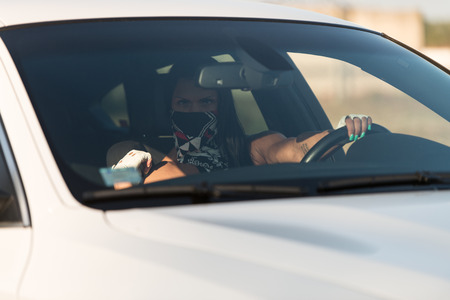 Sexy Young Woman In Underwear In The Carの写真素材