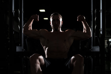 Silhouette Bodybuilder Posing - Handsome Power Athletic Guy Male - Fitness Muscular Body