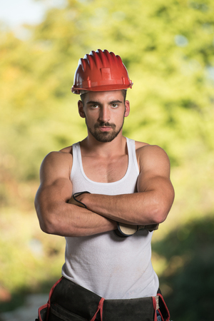 Successful Male Architect At A Building Site With Arms Crossedの写真素材