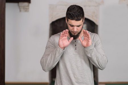 Humble Muslim Man Is Praying In The Mosqueの写真素材