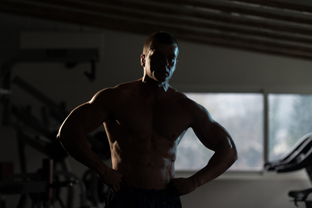 Siluet Portrait Of A Physically Fit Man Showing His Well Trained Bodyの写真素材