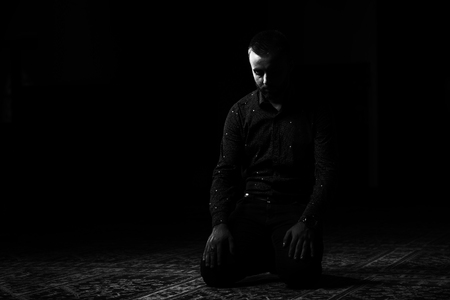 Humble Muslim Man Is Praying In The Mosqueの写真素材