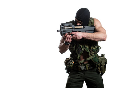 Marine Corps Special Operations Modern Warfare Soldier With Mask Fire Arm Weapon Ready for Battle on...