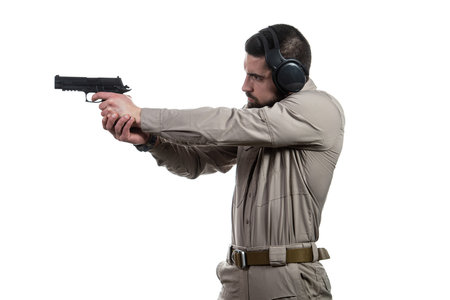 Marine Corps Special Operations Modern Warfare Soldier With Fire Arm Weapon Ready for Battle on...