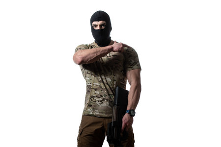 Military Man Ready For Battle Fight With Hands Isolated on White Background