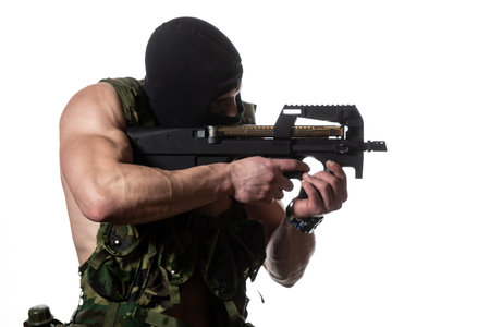 Marine Corps Special Operations Modern Warfare Soldier With Mask Fire Arm Weapon Ready for Battle on...