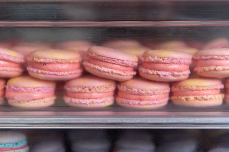 Close-up Colorful Macarons Dessert in Transparent Box