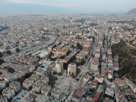 Antakya, Hatay, Turkey Drone Footage - February 11th, 2023: Turkey Earthquake, Kahramanmaras, Gaziantep, Adana, Hatay, Adiyaman February 2023, Earthquake Scenesのeditorial素材