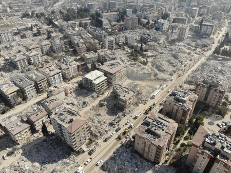 Antakya, Hatay, Turkey Drone Footage - February 16th, 2023: Turkey Earthquake, Kahramanmaras, Gaziantep, Adana, Hatay, Adiyaman February 2023, Earthquake Scenesのeditorial素材