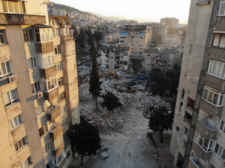 Antakya, Hatay, Turkey Drone Footage - February 10th, 2023: Turkey Earthquake, Kahramanmaras, Gaziantep, Adana, Hatay, Adiyaman February 2023, Earthquake Scenesのeditorial素材