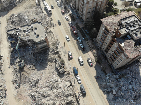 Antakya, Hatay, Turkey Drone Footage - February 16th, 2023: Turkey Earthquake, Kahramanmaras, Gaziantep, Adana, Hatay, Adiyaman February 2023, Earthquake Scenesのeditorial素材