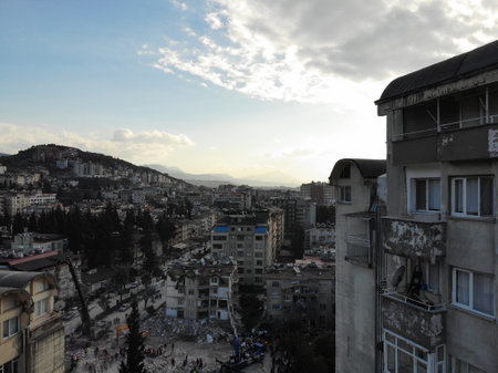 Antakya, Hatay, Turkey Drone Footage - February 10th, 2023: Turkey Earthquake, Kahramanmaras, Gaziantep, Adana, Hatay, Adiyaman February 2023, Earthquake Scenesのeditorial素材