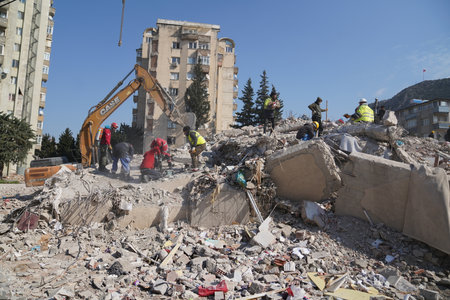 Antakya, Hatay, Turkey - February 11th, 2023: Turkey Earthquake, Kahramanmaras, Gaziantep, Adana, Hatay, Adiyaman February 2023, Earthquake Scenesのeditorial素材