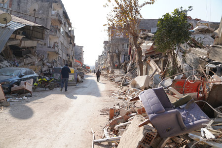 Antakya, Hatay, Turkey - February 12th, 2023: Turkey Earthquake, Kahramanmaras, Gaziantep, Adana, Hatay, Adiyaman February 2023, Earthquake Scenesのeditorial素材