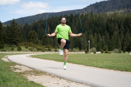 Jump Rope Training Session In A Beautiful Natural Landscape