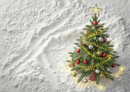 Christmas tree on snow background. Christmas and New Year holidays concept.の写真素材