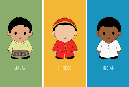 Malaysian boys with multicultural traditional costumes. vector illustration.のイラスト素材