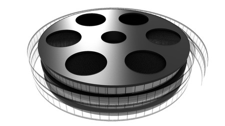 3D color film rolled on a white backgroundの写真素材