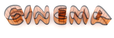 Word "cinema" from film strips over white backgroundの写真素材