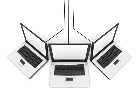 3D laptops with blank screens. Network conceptの写真素材