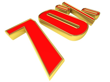 Gold-red 70 percent isolated on white background. の写真素材