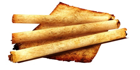 Antique Paper and scrolls isolated on white backgroundの写真素材