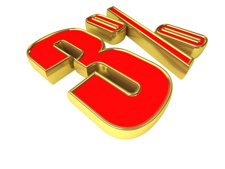 Gold-red 3 percent isolated on white background.の写真素材