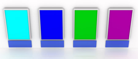 3D Color plates on reflective white background