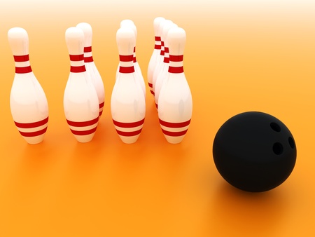 Colored Bowling on orange background 3d illustration.の写真素材