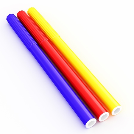 Group of bright color markers on white backgroundの写真素材