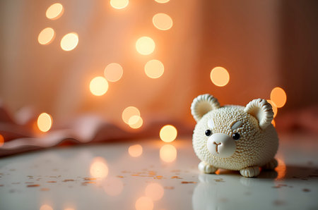 Festive Sheep Figurine with Bokeh Lightsの素材