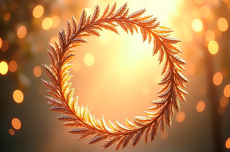 Festive Pine Wreath with Golden Bokeh Lights and Warm Holiday Atの素材