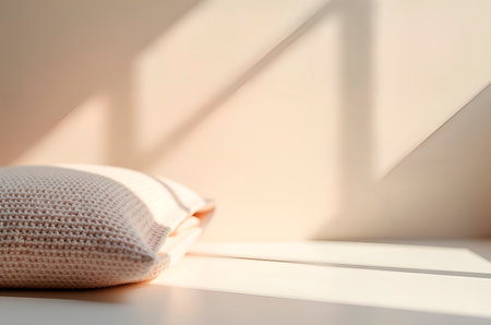Cozy Knitted Cushion on a Bright Surface with Soft Sunlightの素材