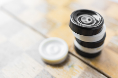 checkers on a chessboardの写真素材
