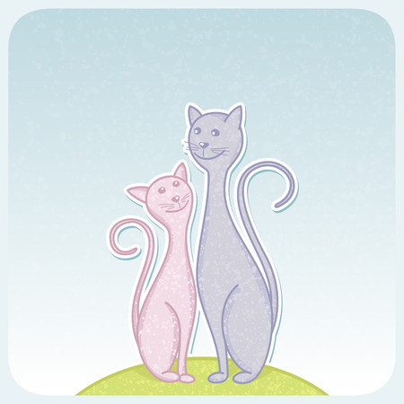 Greeting card with cute cats. Vector illustration.のイラスト素材