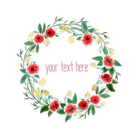 Floral Watercolor Wreath  Branch Frame  Hand Drawn Illustration  Vector のイラスト素材