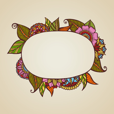 Hand drawn floral frame with place for text. Vector illustration.のイラスト素材