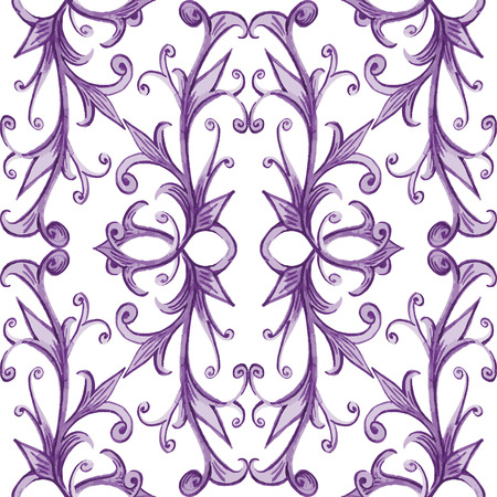 Seamless hand drawn watercolor damask pattern. Vector illustration.のイラスト素材