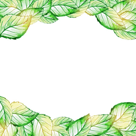 Green leaves watercolor frame. Place for text. Vector illustration.のイラスト素材
