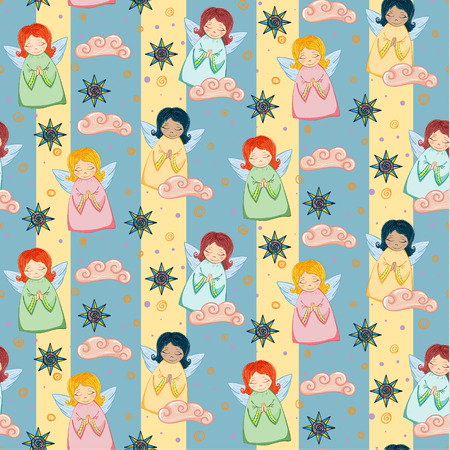 Seamless Pattern with Little Cute Angels. Vector Illustration.のイラスト素材