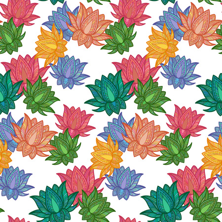 Seamless Decorative Pattern with Lotus. Vector Illustration.のイラスト素材