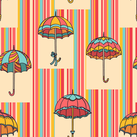 Seamless Background Colorful Umbrellas Pattern. Vector Illustration.のイラスト素材